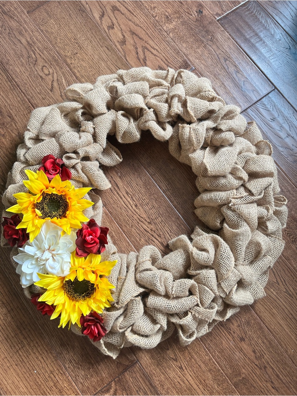 🌻 Handmade Rustic Burlap Sunflower & Rose Wreath | 24” Wall/Door Decor